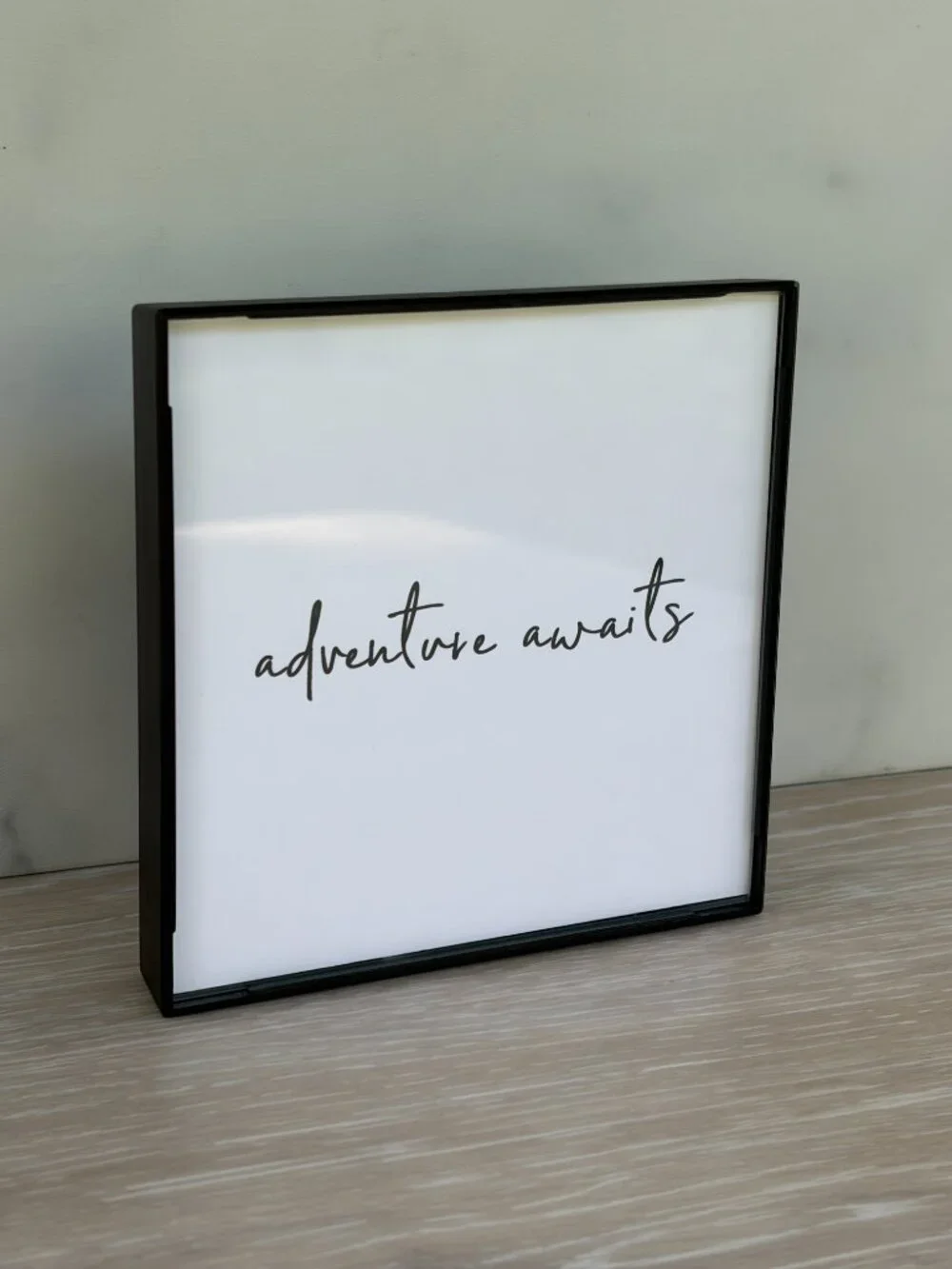 Adventure Awaits Framed Art Print 4x4 Black White Minimalist Tiered Tray Shelf